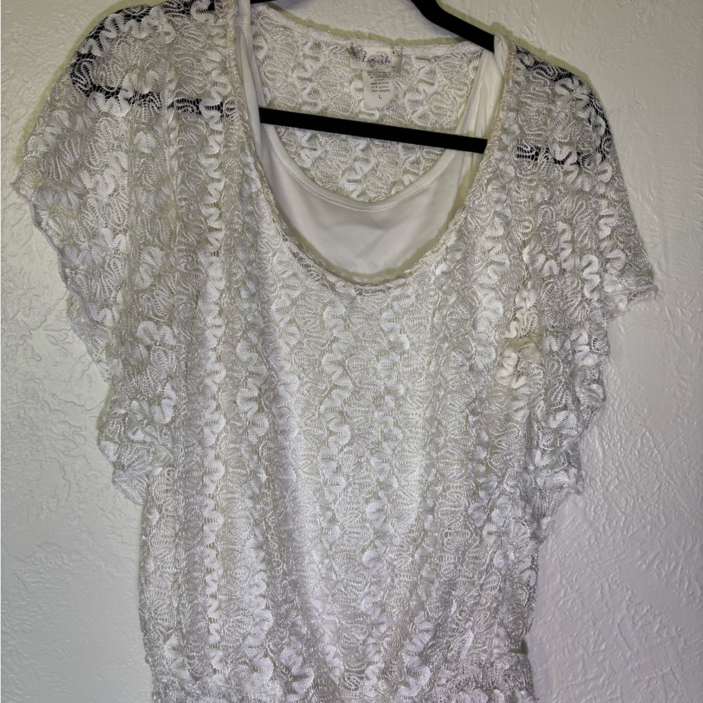 Lavish White Floral Lace Scoop Neck Blouse